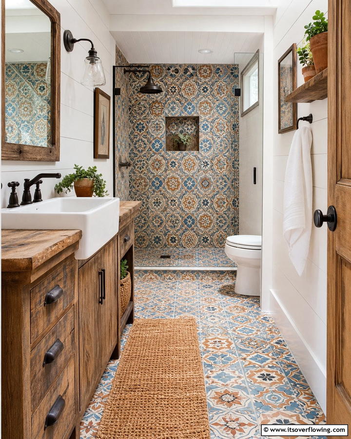 Handcrafted Tile Designs - 21 Country Bathroom Ideas with Vintage Farmhouse Charm