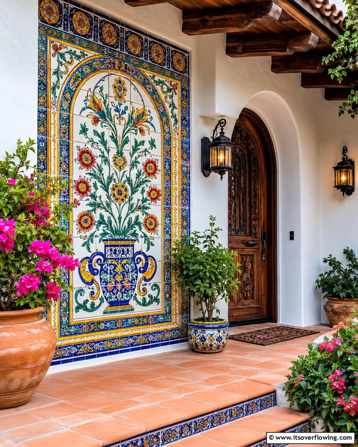 Handcrafted Tile Murals - 30 Spanish Style Front Porch Ideas for Mediterranean Charm