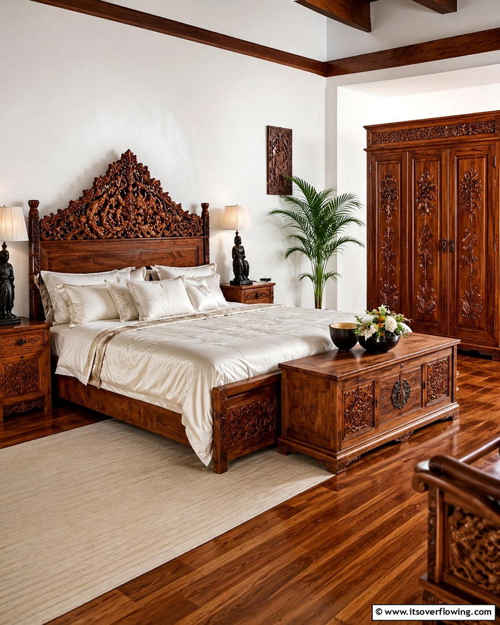 Handcrafted Wooden Furniture - 25 Serene Asian Bedroom Ideas for a Peaceful Space