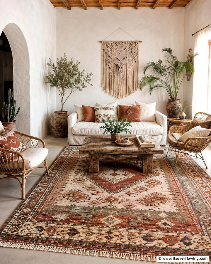 Handcrafted Woven Area Rug - 30 Small Rustic Living Room Ideas for Cozy Charm