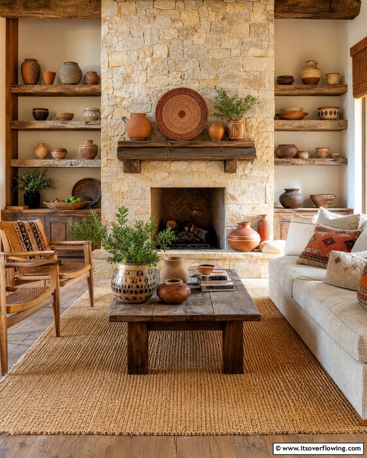 Handmade Pottery for Artistic Flair - 20 Primitive Living Room Ideas for a Rustic Look