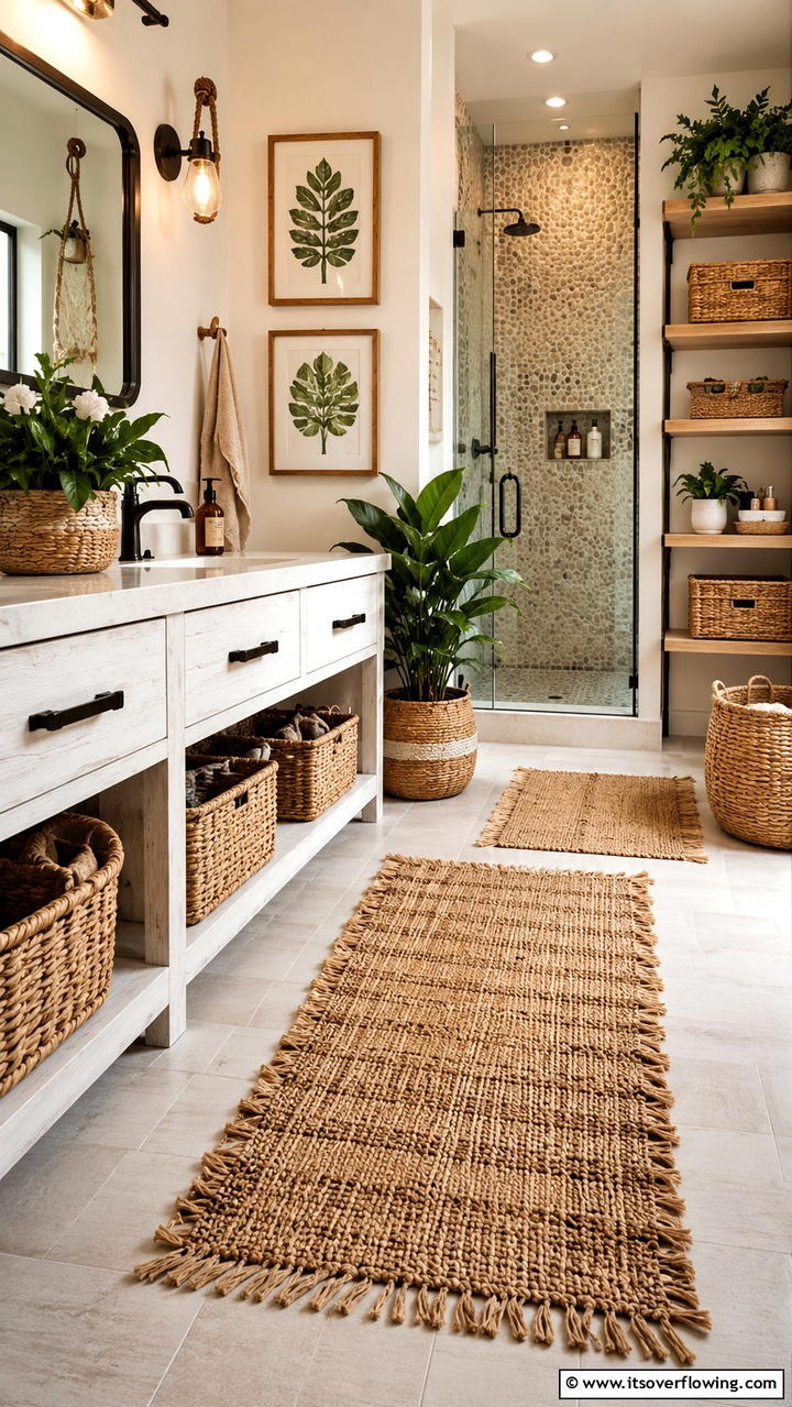 Handwoven Basket Storage - 30 Boho Bathroom Ideas for Relaxed, Global-Inspired Style