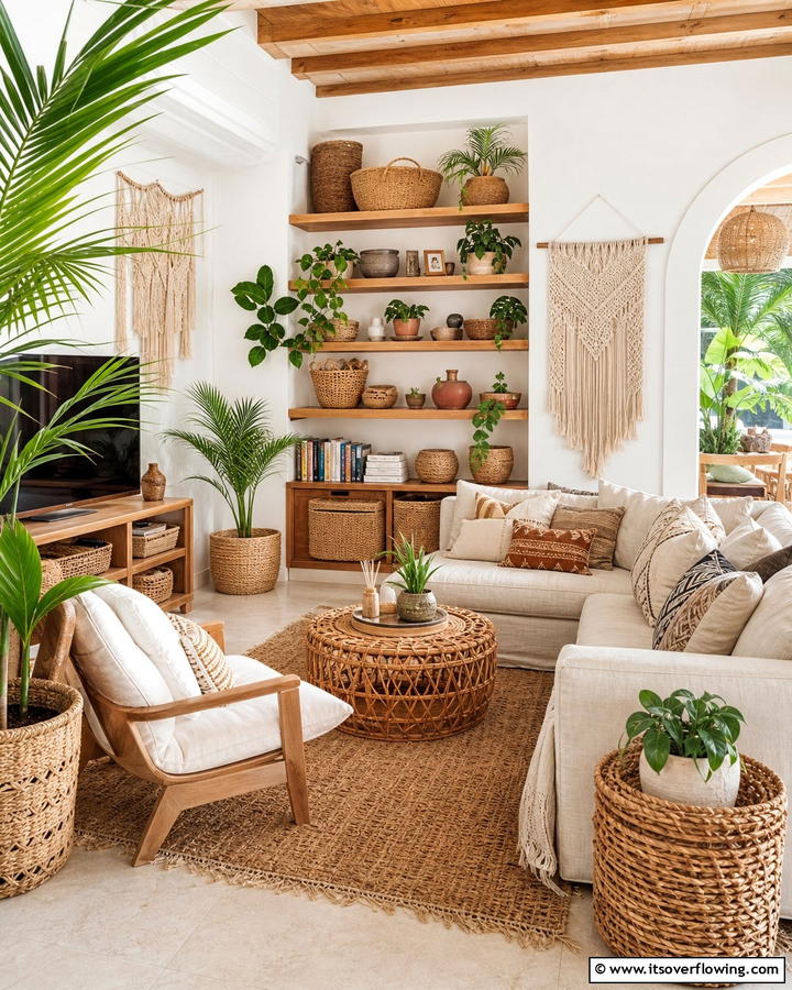 Handwoven Baskets for Storage - 20 Bohemian Tropical Decor Ideas for a Vibrant Home