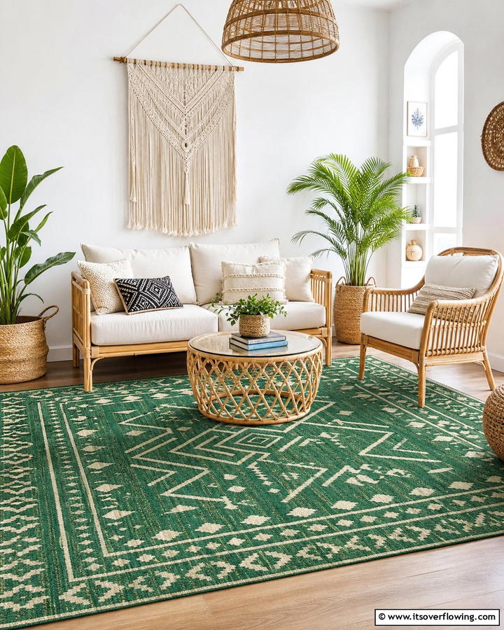 Handwoven Green Dhurrie Rugs - 20 Green Carpet Living Room Ideas for a Bold Statement
