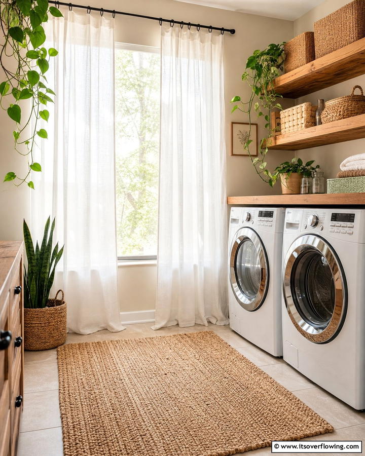 Hang Sheer Curtains for a Light and Airy Feel - 25 Boho Laundry Room Ideas for a Stylish and Functional Space