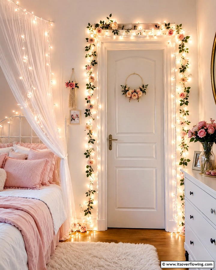 Hang String Lights for a Magical Glow - 25 Creative Bedroom Door Decorating Ideas for Style