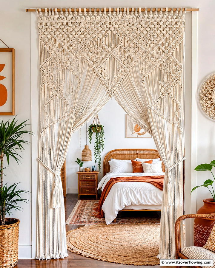 Hang a Macrame Curtain for a Boho Vibe - 25 Creative Bedroom Door Decorating Ideas for Style