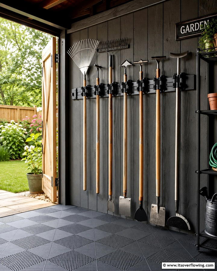 Hang a Tool Rack with Clips - 25 Shed Organization Ideas to Declutter Your Outdoor Space