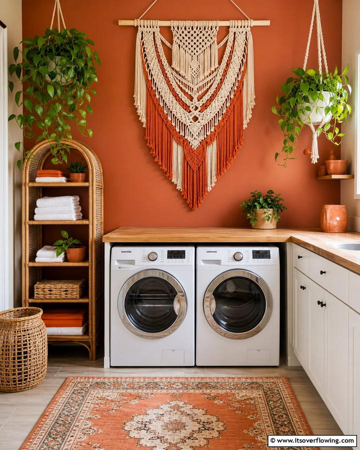 Hang a Vibrant Macrame Wall Hanging - 25 Boho Laundry Room Ideas for a Stylish and Functional Space
