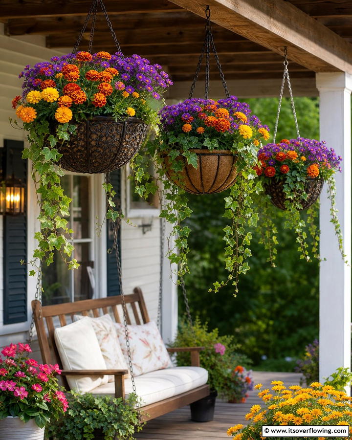 Hanging Autumn Blooms - 21 Fall Planter Ideas to Refresh Your Outdoor Spaces