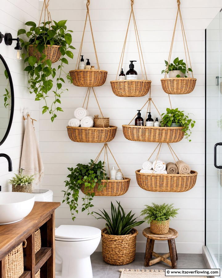 Hanging Basket Shelves - 25 Bathroom Shelf Ideas for Organized and Stylish Storage