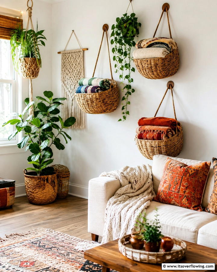 Hanging Baskets - 25 Creative Blanket Storage Ideas for Cozy Homes