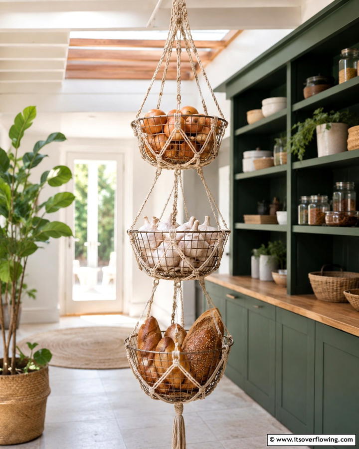 Hanging Baskets for Vertical Storage - 25 Small Pantry Ideas to Maximize Your Storage Space