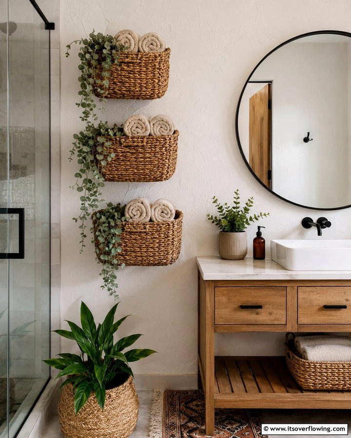 Hanging Baskets for Wall Storage - 30 Bathroom Cabinet Organizing Ideas for Clutter-Free Spaces
