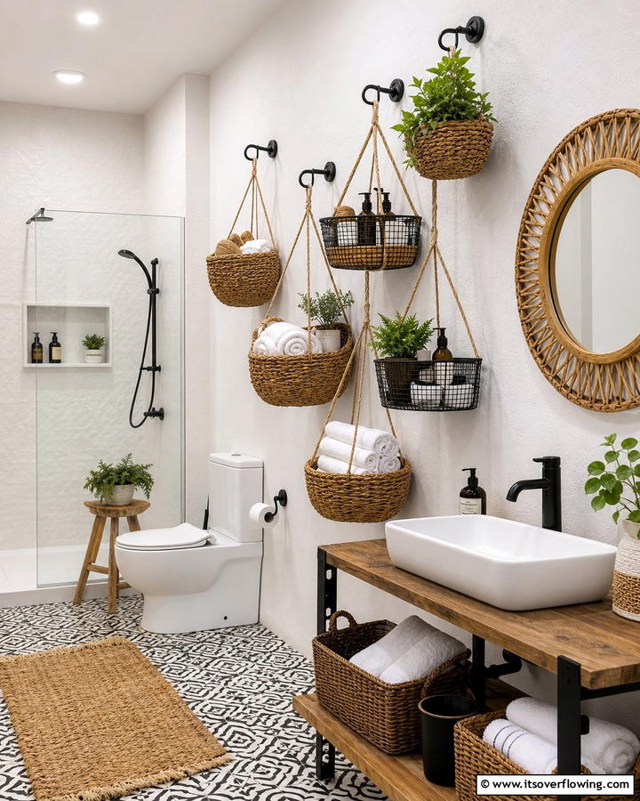 Hanging Baskets - 20 Bathroom Wall Storage Ideas for Organization