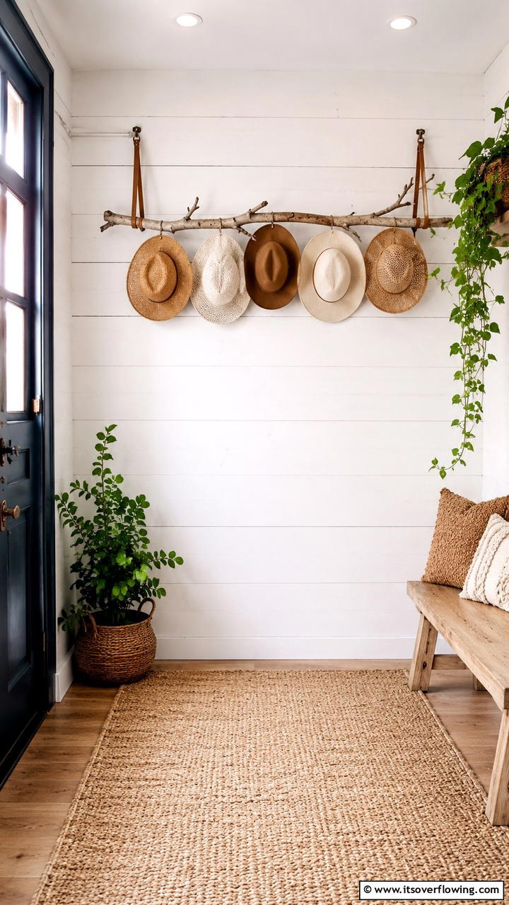 Hanging Branch Hat Rack - 30 Creative Hat Rack Ideas for Organized Entryways