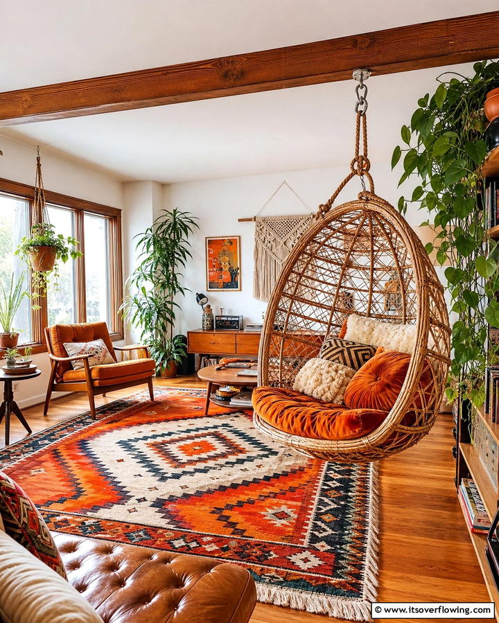 Hanging Chair - 25 Retro 70s Living Room Ideas for a Funky Vibe