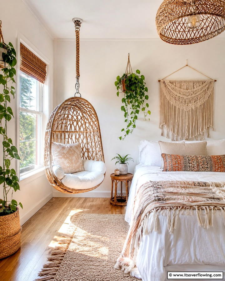 Hanging Chair Delight - 25 Bedroom Seating Area Ideas for Comfort and Style