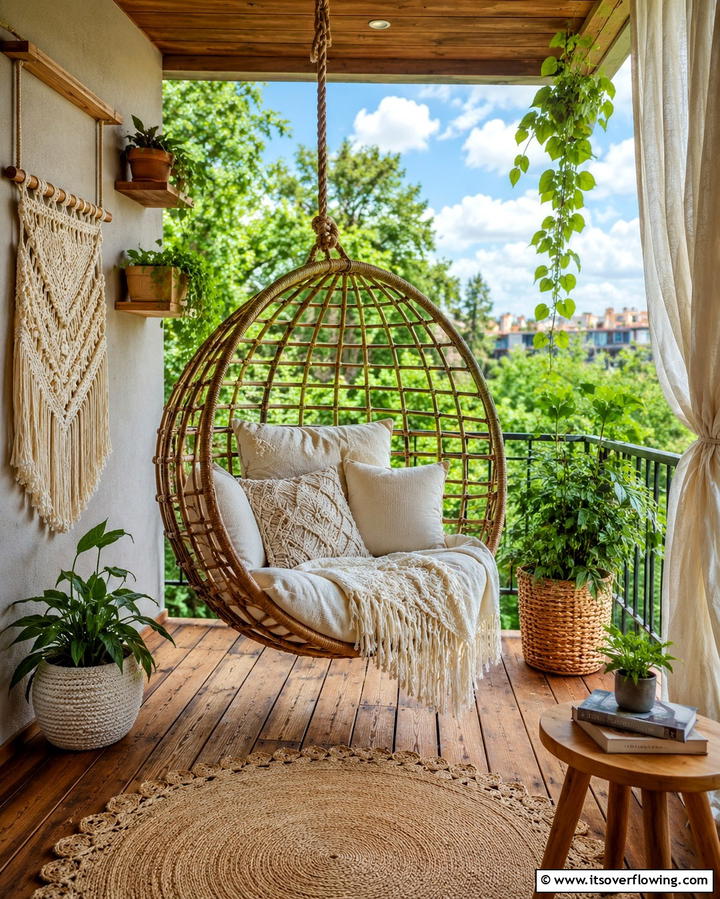 Hanging Chair for Relaxation - 25 Balcony Deck Ideas- Transform Your Outdoor Space
