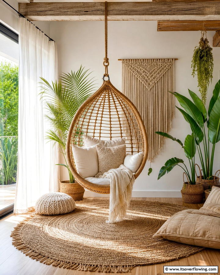 Hanging Chair for Ultimate Relaxation - 20 Boho Meditation Room Ideas- Tranquil Retreats