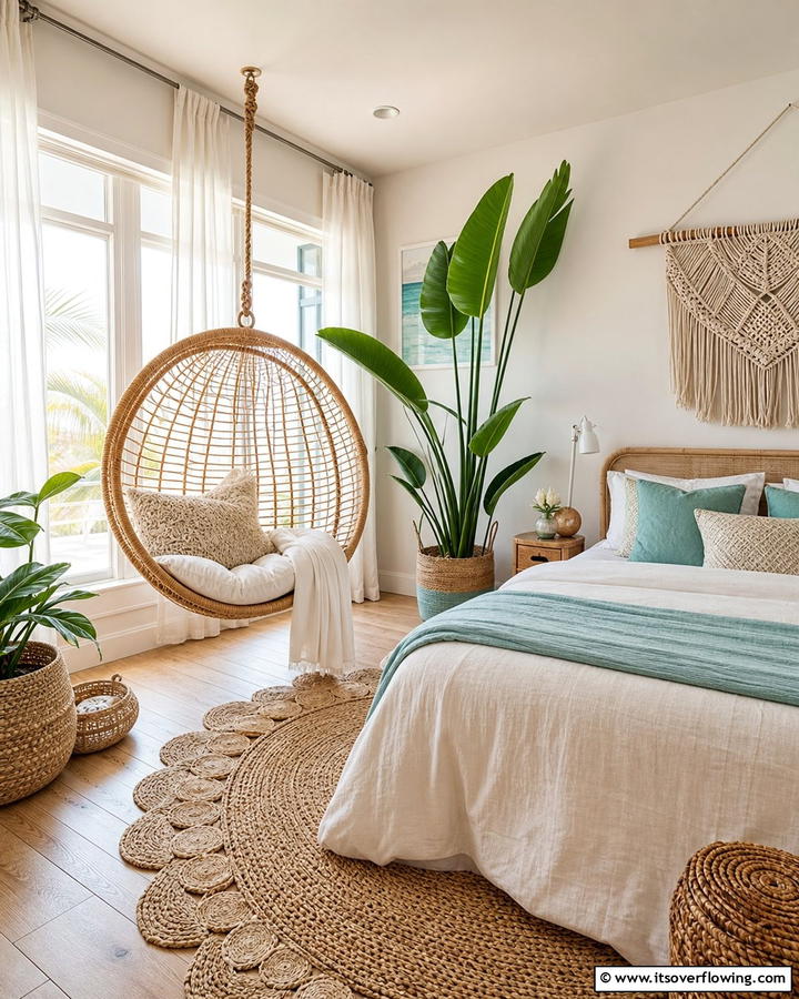Hanging Chairs for Relaxed Seating - 20 Boho Beach Bedroom Ideas for a Relaxing Retreat