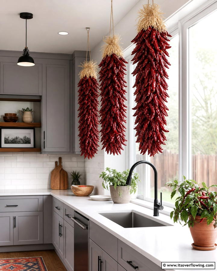 Hanging Chili Ristras - 25 Mexican Kitchen Ideas for a Vibrant and Authentic Space