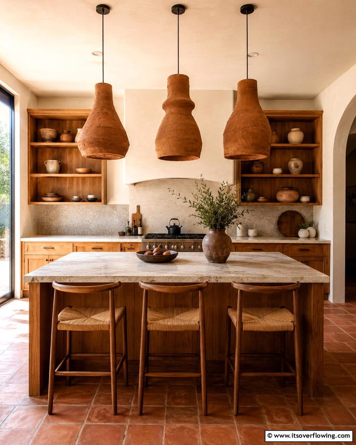 Hanging Clay Pendant Lights - 25 Earthy Kitchen Ideas for a Natural Look