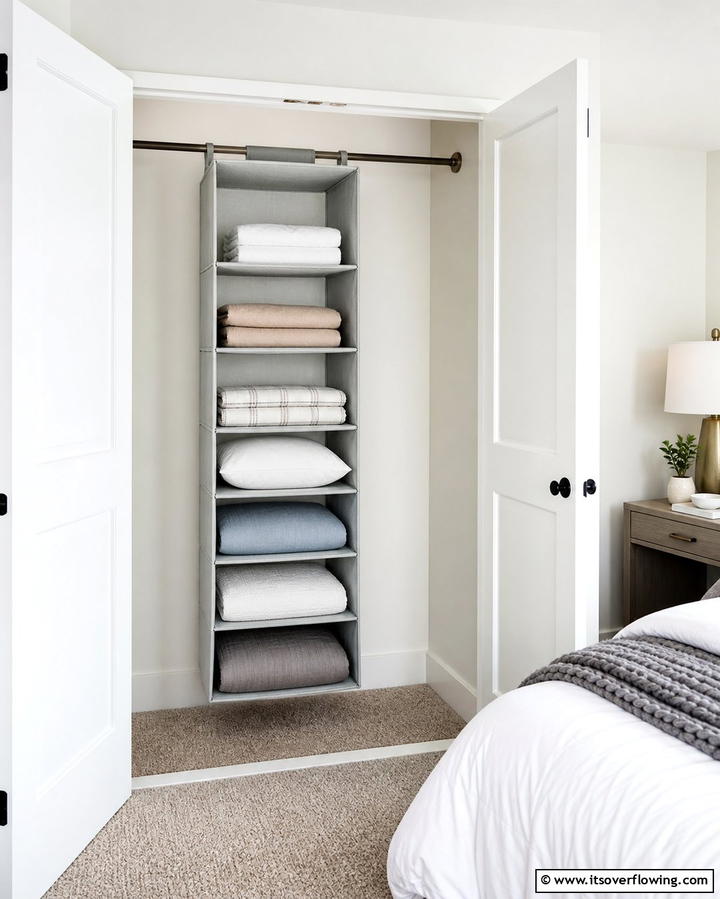 Hanging Closet Shelves - 25 Creative Bedding Storage Ideas for Small Spaces