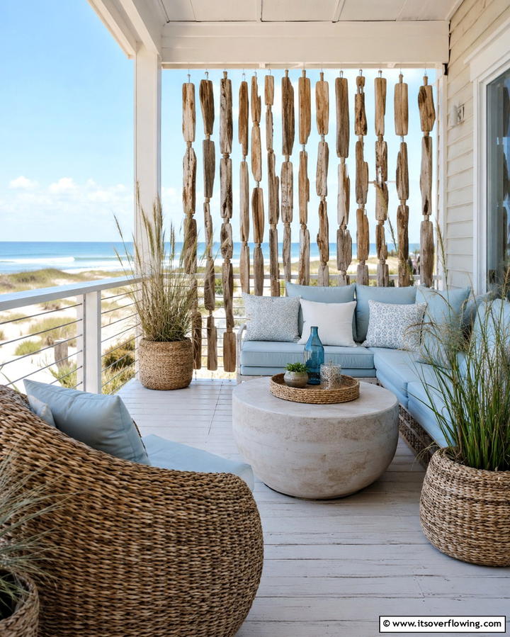 Hanging Driftwood Accents - 30 Balcony Privacy Ideas for Secluded Outdoor Spaces