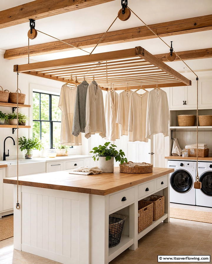 Hanging Drying Racks for Functionality - 25 Farmhouse Laundry Room Ideas for Function and Style