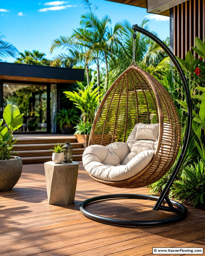 Hanging Egg Chairs - 25 Stylish Deck Seating Ideas for Outdoor Entertaining