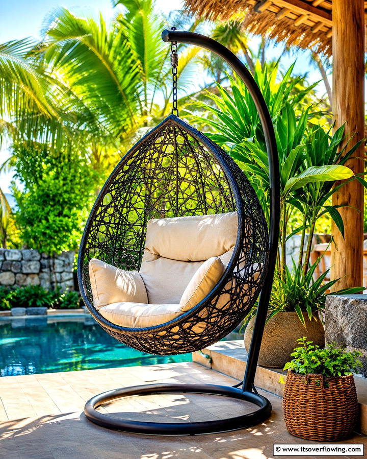 Hanging Egg ChairsOne - 25 Pool Furniture Ideas for a Relaxing Outdoor Oasis