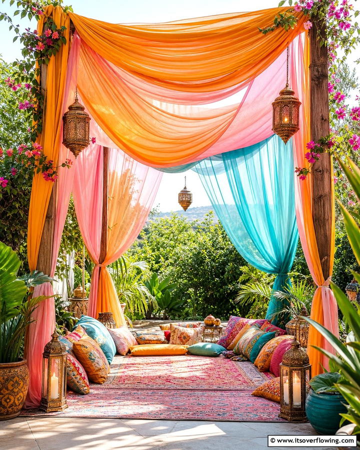 Hanging Fabric Panels - 25 Enchanting Boho Garden Ideas for Outdoor Bliss