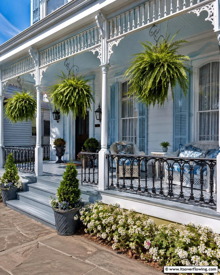 Hanging Fern Baskets - 20 Charming Victorian Porch Ideas for a Classic Look