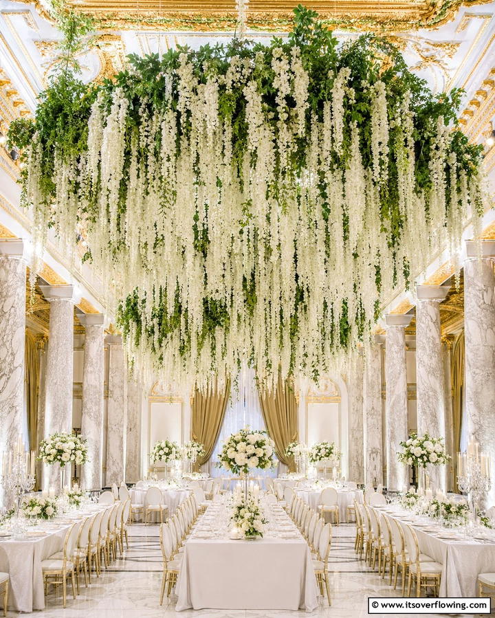 Hanging Floral Installations - 30 Rehearsal Dinner Centerpiece Ideas for Memorable Nights