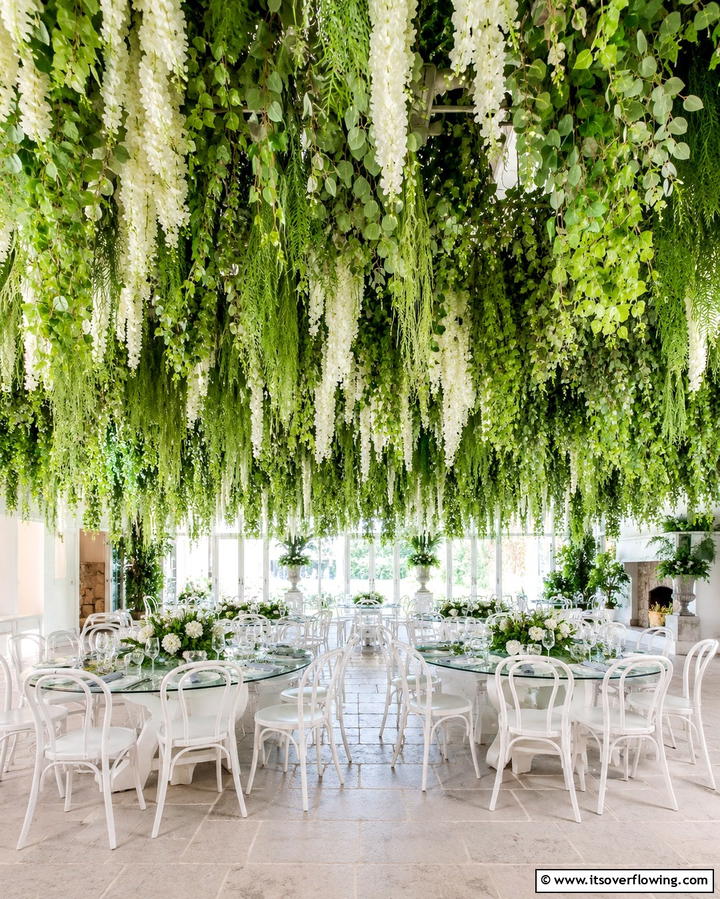 Hanging Greenery Installations - 30 Beautiful Wedding Backdrop Design Inspirations