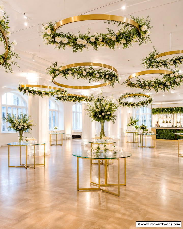 Hanging Greenery and Floral Hoops - 30 Beautiful Wedding Backdrop Design Inspirations