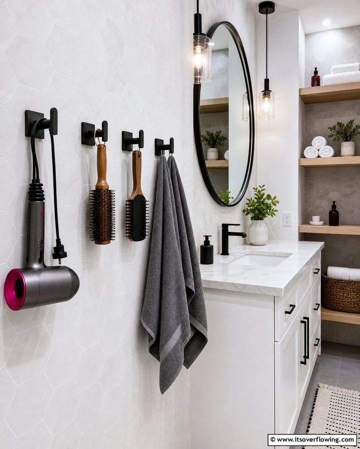 Hanging Hooks for Daily Essentials - 25 Bathroom Counter Organization Ideas for a Clutter-Free Space