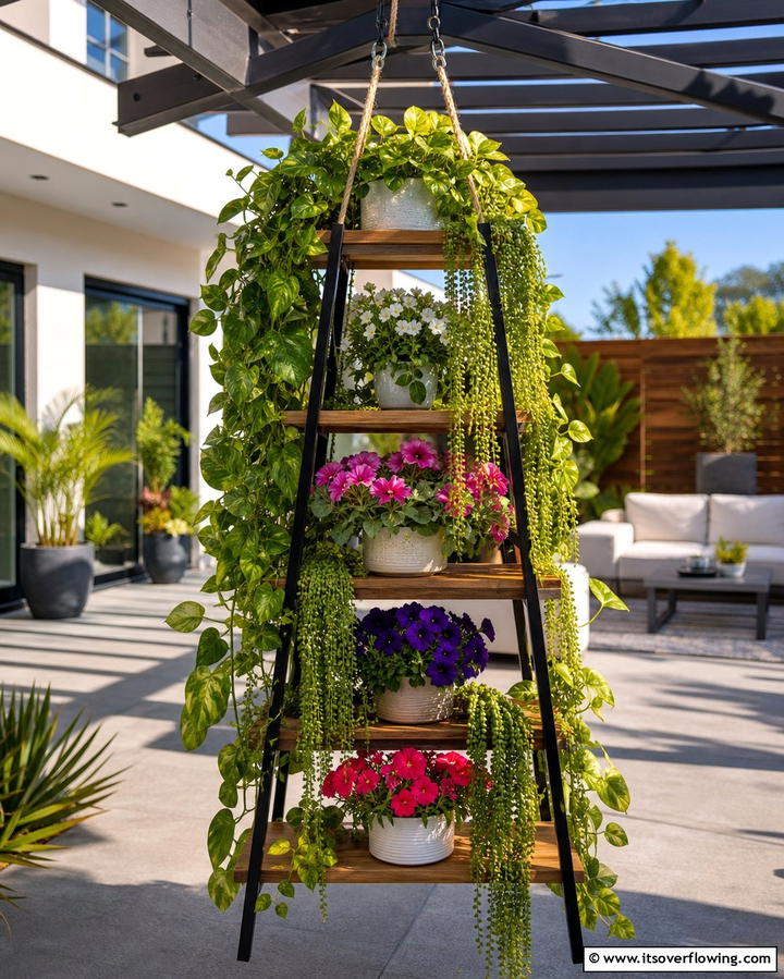 Hanging Ladder Plant Shelves - 25 Outdoor Plant Stand Ideas for Greenery Lovers