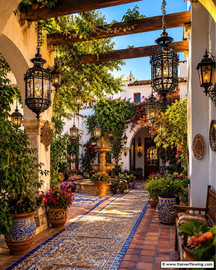 Hanging Lanterns - 20 Spanish Courtyard Ideas for a Serene Outdoor Space