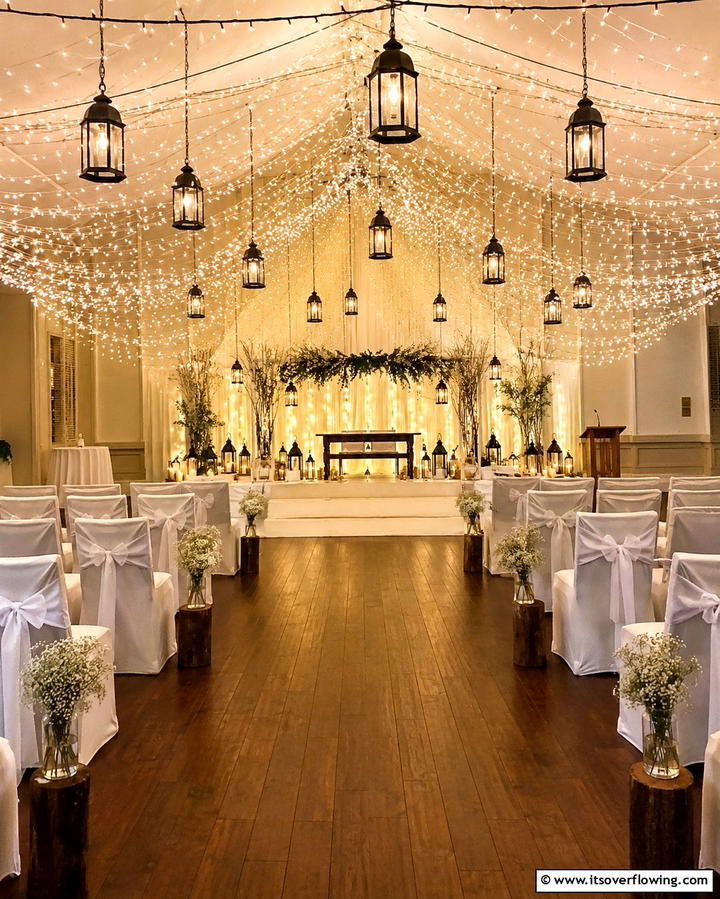 Hanging Lanterns and Lights - 30 Stunning Wedding Altar Design Inspirations