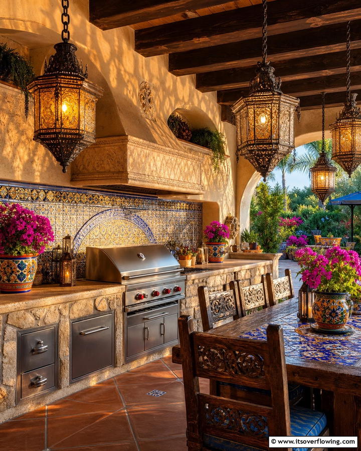 Hanging Lanterns for Ambiance - 20 Mexican Outdoor Kitchen Ideas for Vibrant Spaces