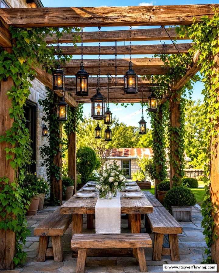 Hanging Lanterns for Rustic Charm - 25 Pergola Lighting Ideas to Illuminate Your Outdoor Space