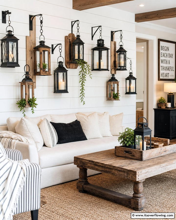 Hanging Lanterns - 20 Rustic Wall Decor Ideas for a Cozy and Charming Home