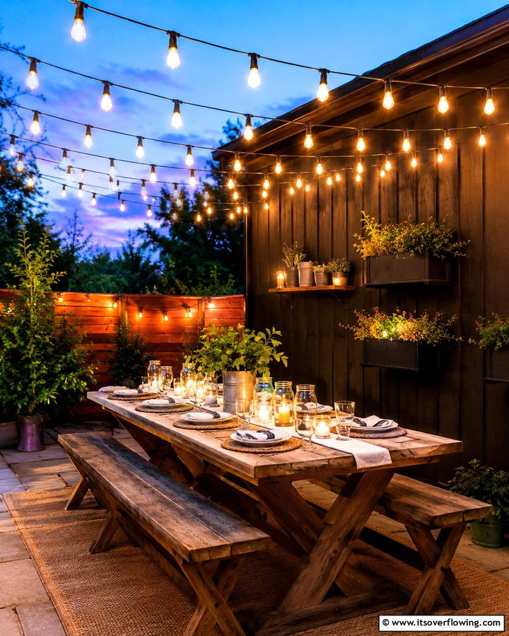Hanging Lights Display - 25 Patio Wall Ideas to Transform Your Outdoor Space