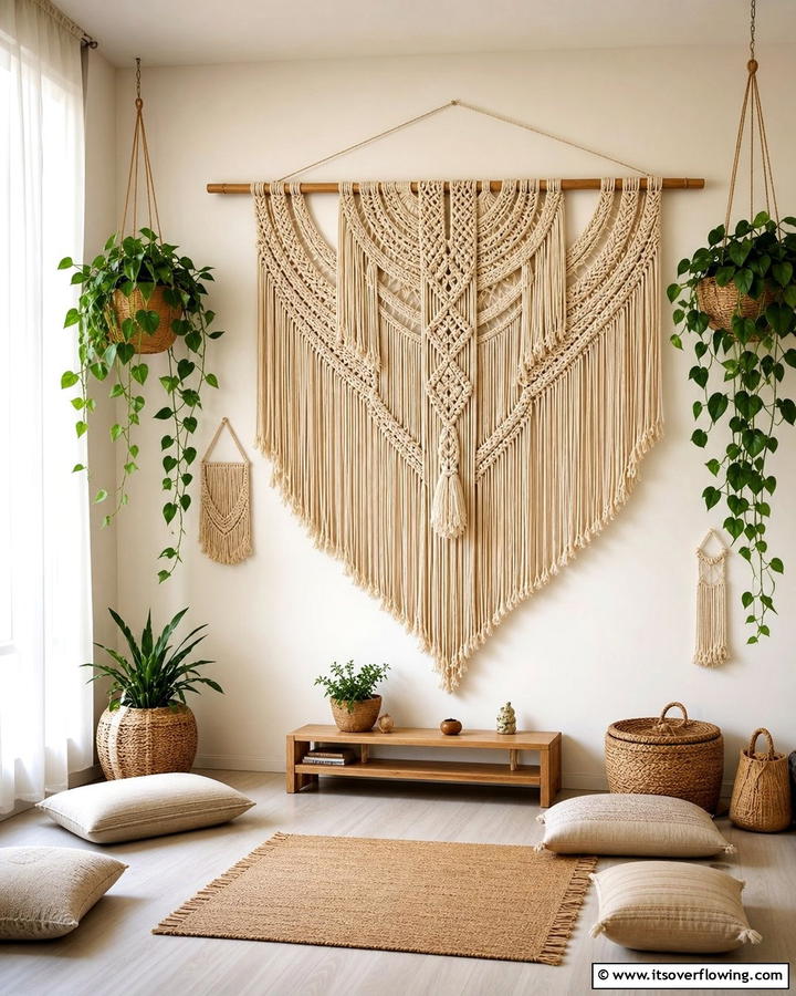 Hanging Macrame Decor - 20 Boho Meditation Room Ideas- Tranquil Retreats