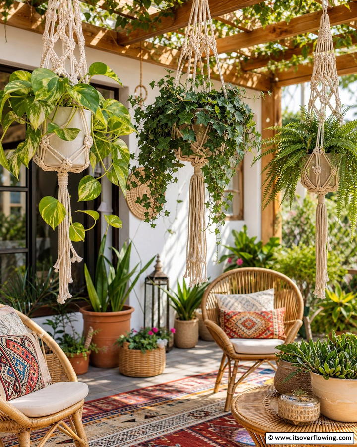 Hanging Macrame Planters - 25 Cozy Boho Patio Ideas for Relaxing Outdoor Spaces