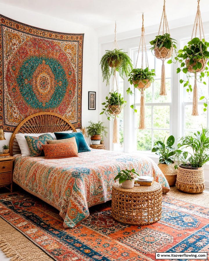 Hanging Macrame Planters - 25 Colorful Boho Bedroom Ideas for a Cozy Retreat