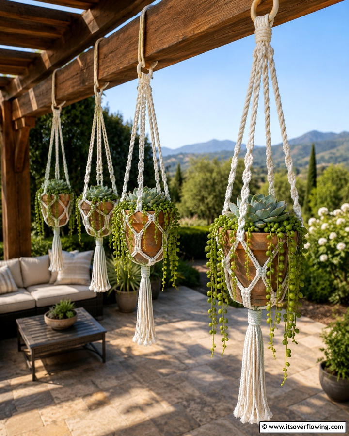 Hanging Macrame Succulent Holder - 30 Outdoor Succulent Container Ideas for Easy Gardening