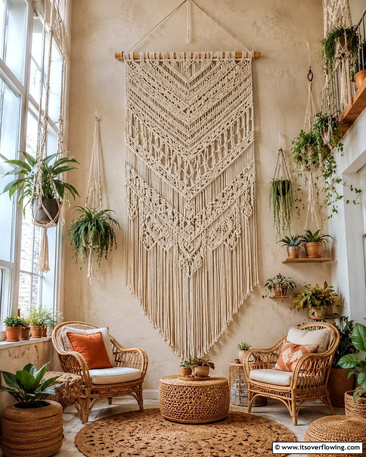 Hanging Macrame or Tapestry Art - 30 High Ceiling Wall Decor Ideas for Tall Interior Spaces